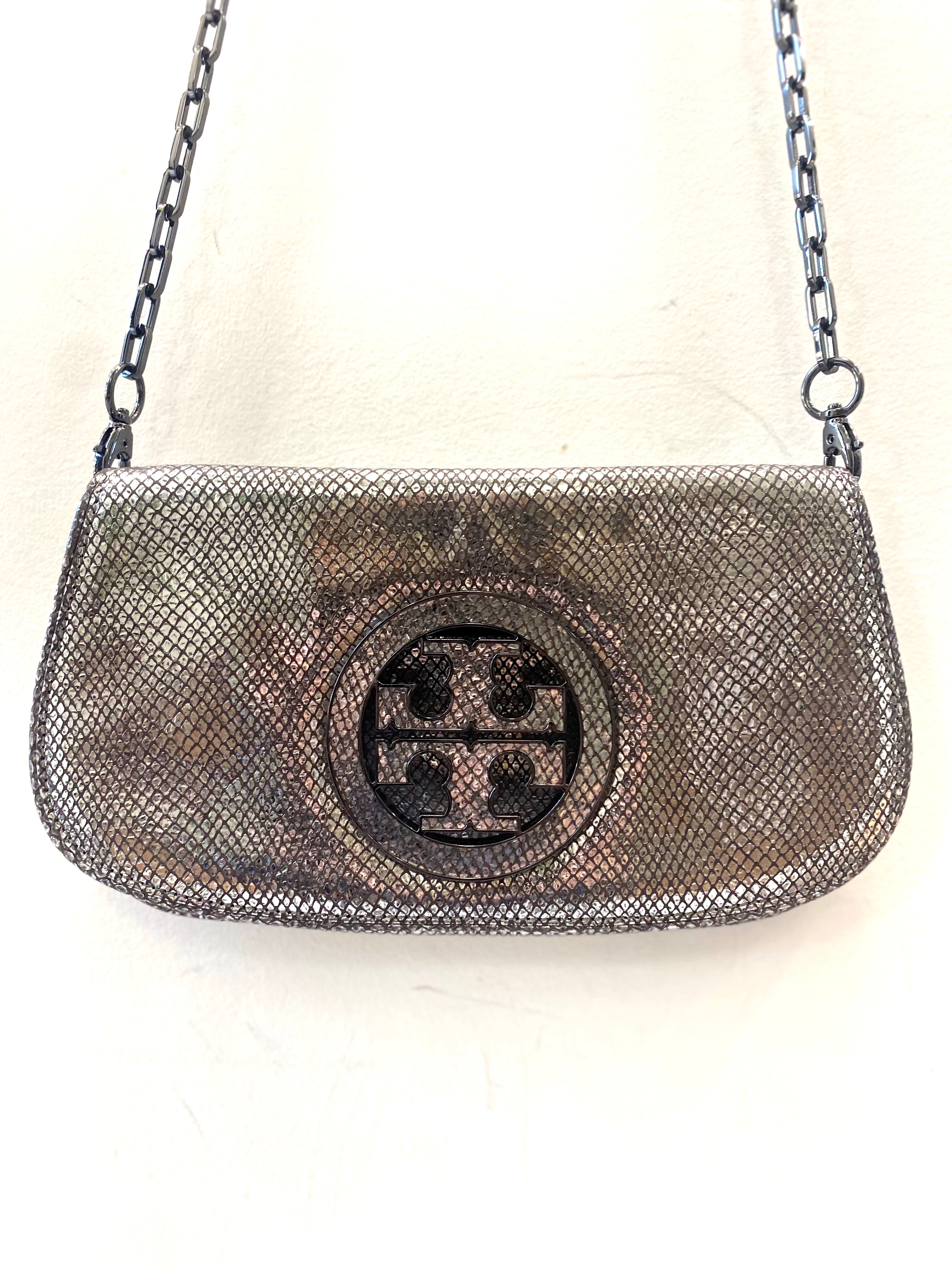 TORY BURCH EMBOSSED LEATHER SHOULDER BAG