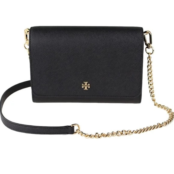 TORY BURCH EMERSON SAFFIANO LEATHER WALLET ON A CHAIN
