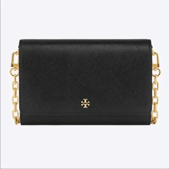 TORY BURCH EMERSON SAFFIANO LEATHER WALLET ON A CHAIN