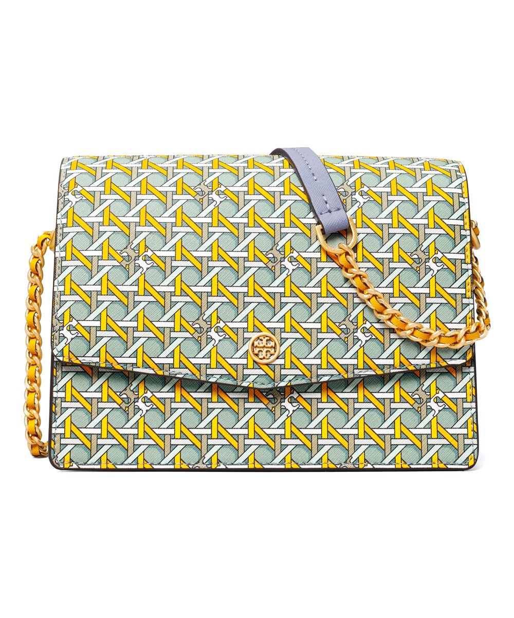 TORY BURCH ROBINSON CONVERTIBLE BASKET WEAVE LOGO LEATHER SHOULDER BAG