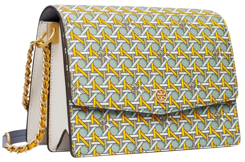 TORY BURCH ROBINSON CONVERTIBLE BASKET WEAVE LOGO LEATHER SHOULDER BAG