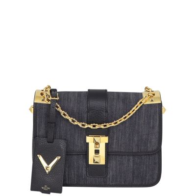VALENTINO GARAVANI B ROCKSTUD DENIM CROSSBODY BAG