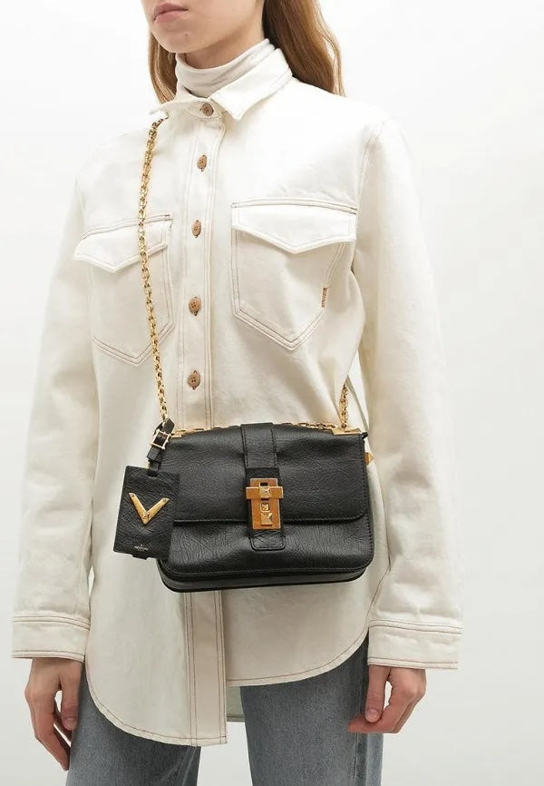 VALENTINO GARAVANI B ROCKSTUD DENIM CROSSBODY BAG