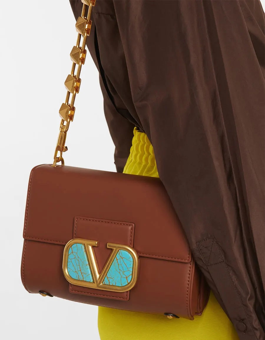 VALENTINO GARAVANI ALCOVE SNAP SMALL CALFSKIN LEATHER SHOULDER BAG