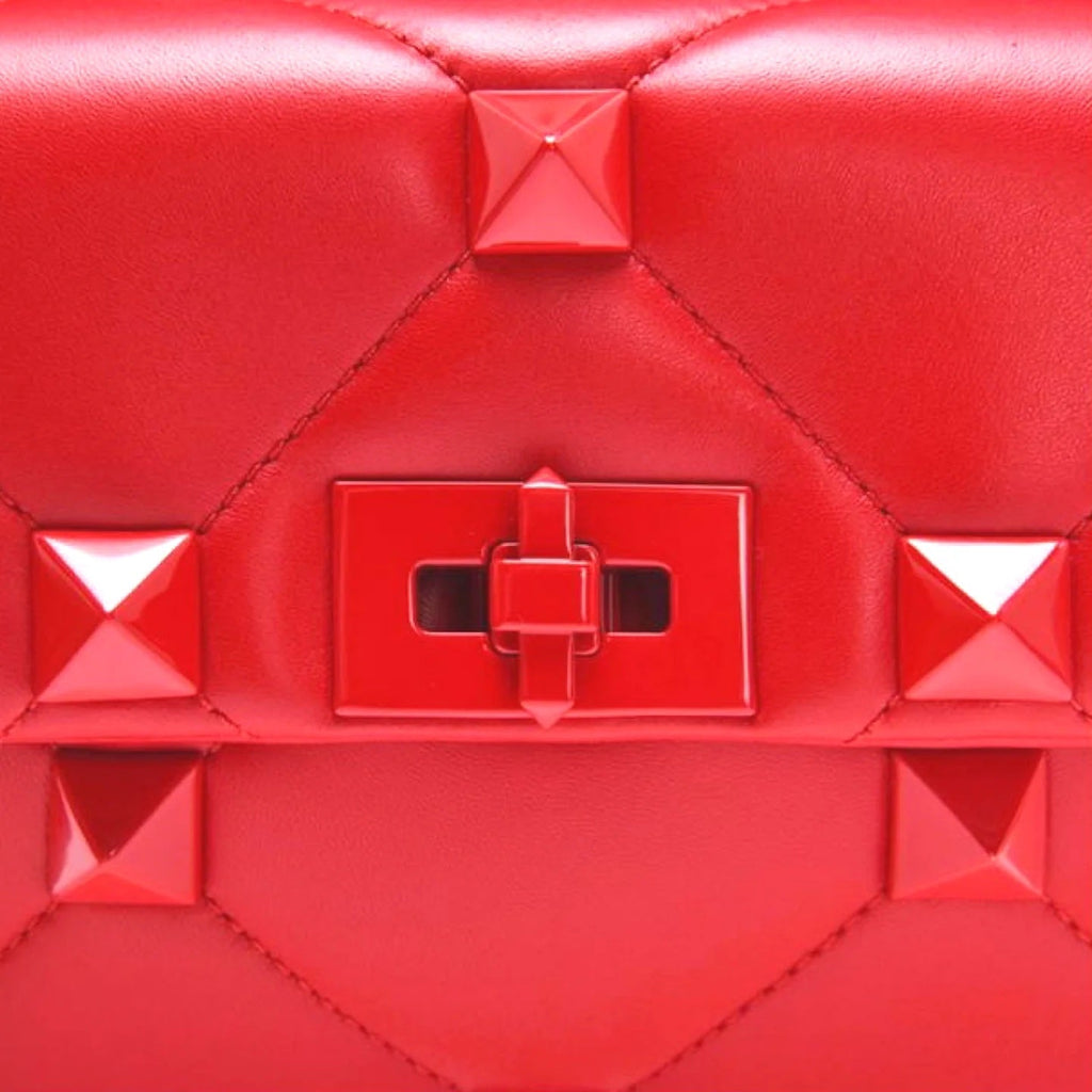 VALENTINO GARAVANI ROMAN STUD NAPPA LEATHER SHOULDER BAG IN ROUGE
