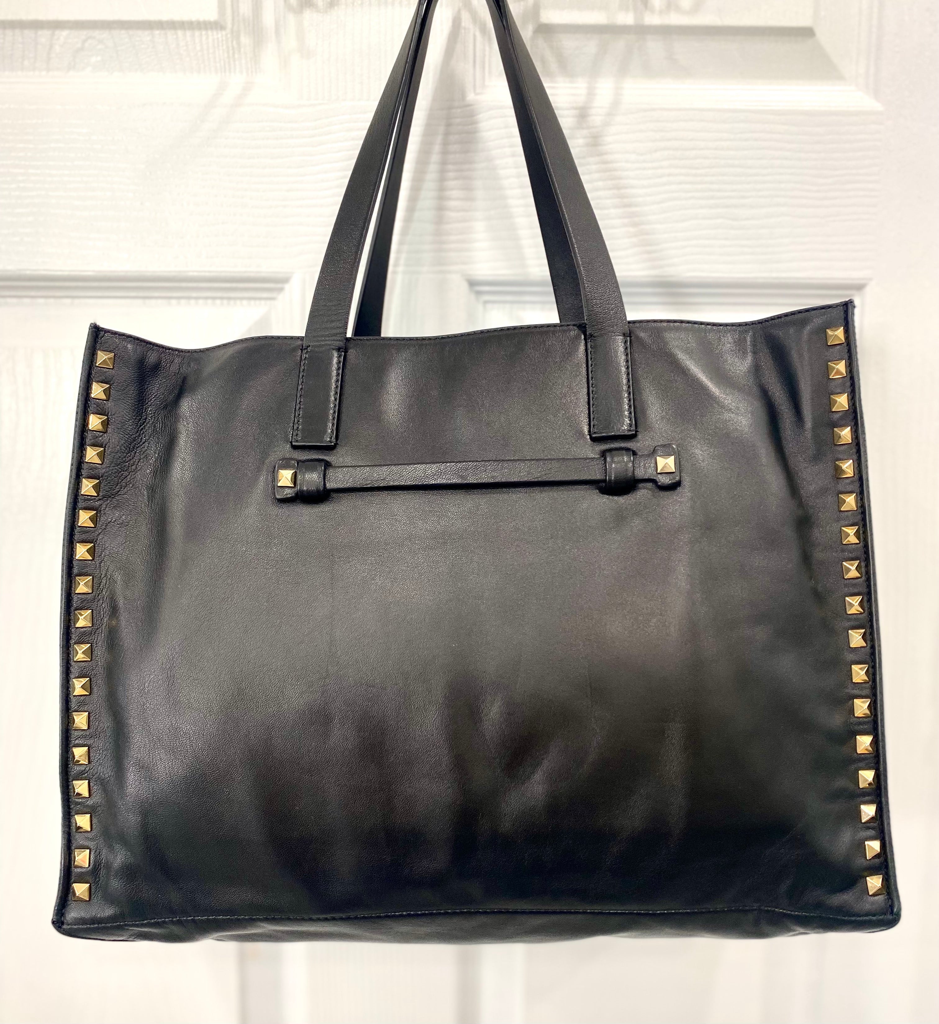 VALENTINO NAPPA LEATHER ROCKSTUD SOFT TOTE BAG