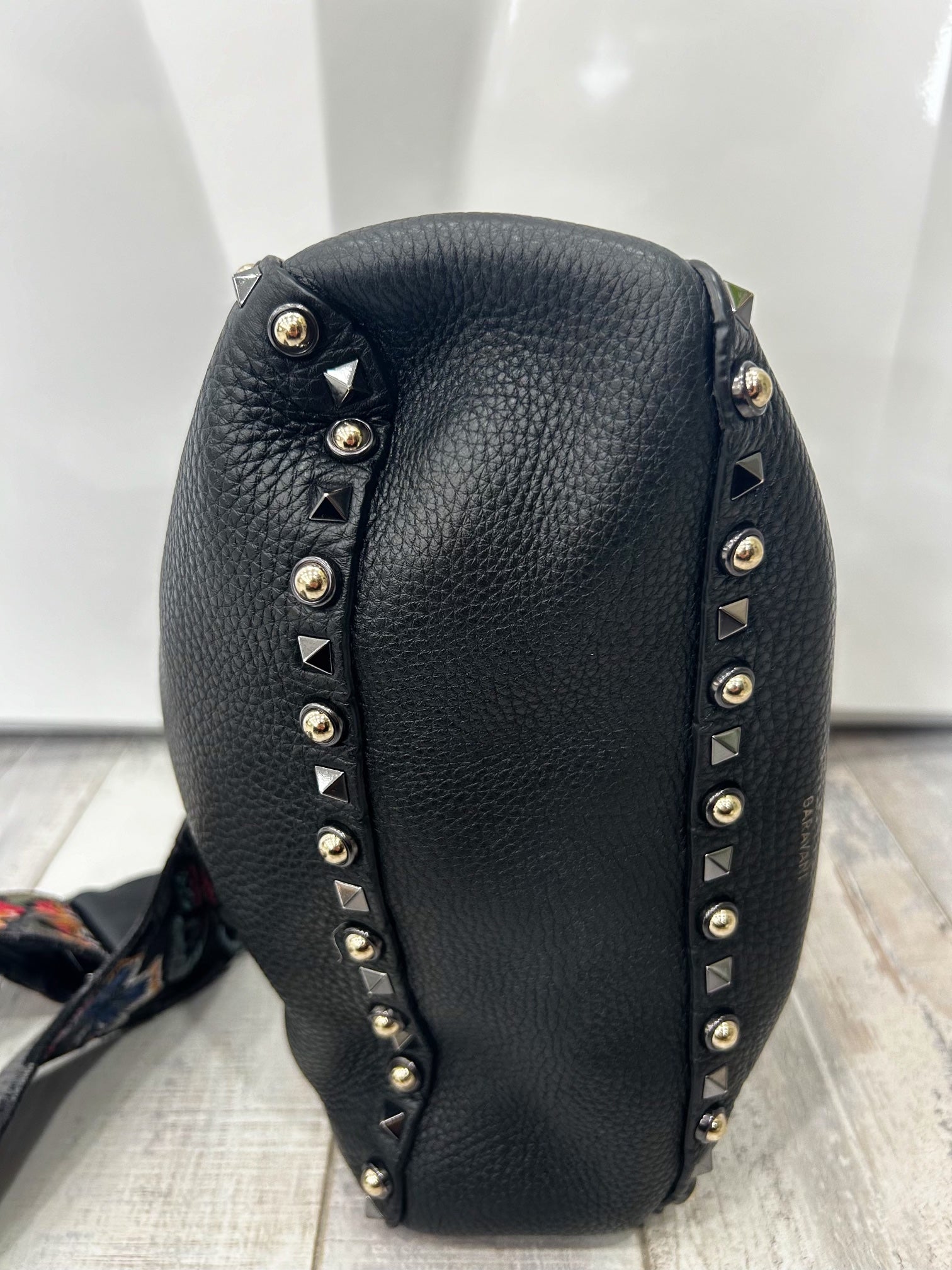 VALENTINO GARAVANI ROCKSTUD NOIR CALFSKIN LEATHER GUITAR HOBO BAG