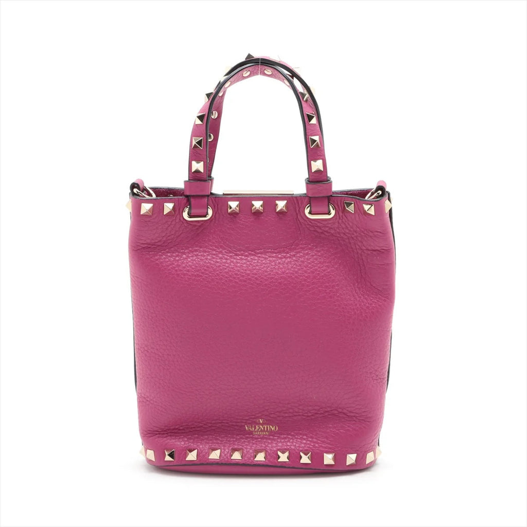 VALENTINO PEBBLED CALFSKIN ROCKSTUD BUCKET BAG