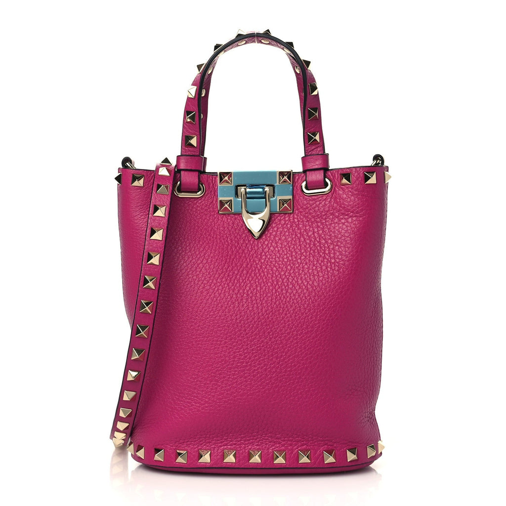 VALENTINO PEBBLED CALFSKIN ROCKSTUD BUCKET BAG