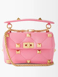 VALENTINO ROMAN STUD LARGE NAPPA LEATHER SHOULDER BAG IN PINK