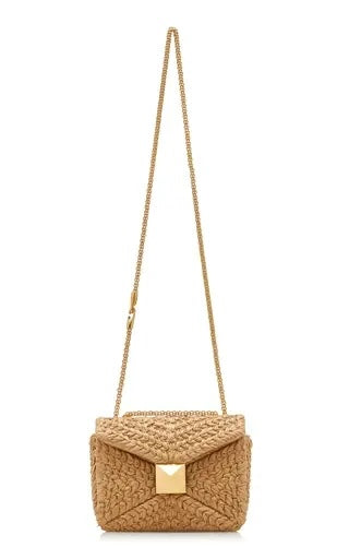 VALENTINO ROMAN ONE STUD RAFFIA & LAMBSKIN LEATHER BAG