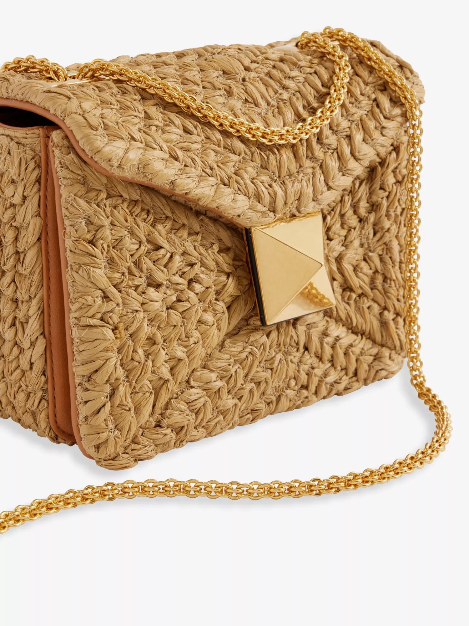 VALENTINO ROMAN ONE STUD RAFFIA & LAMBSKIN LEATHER BAG