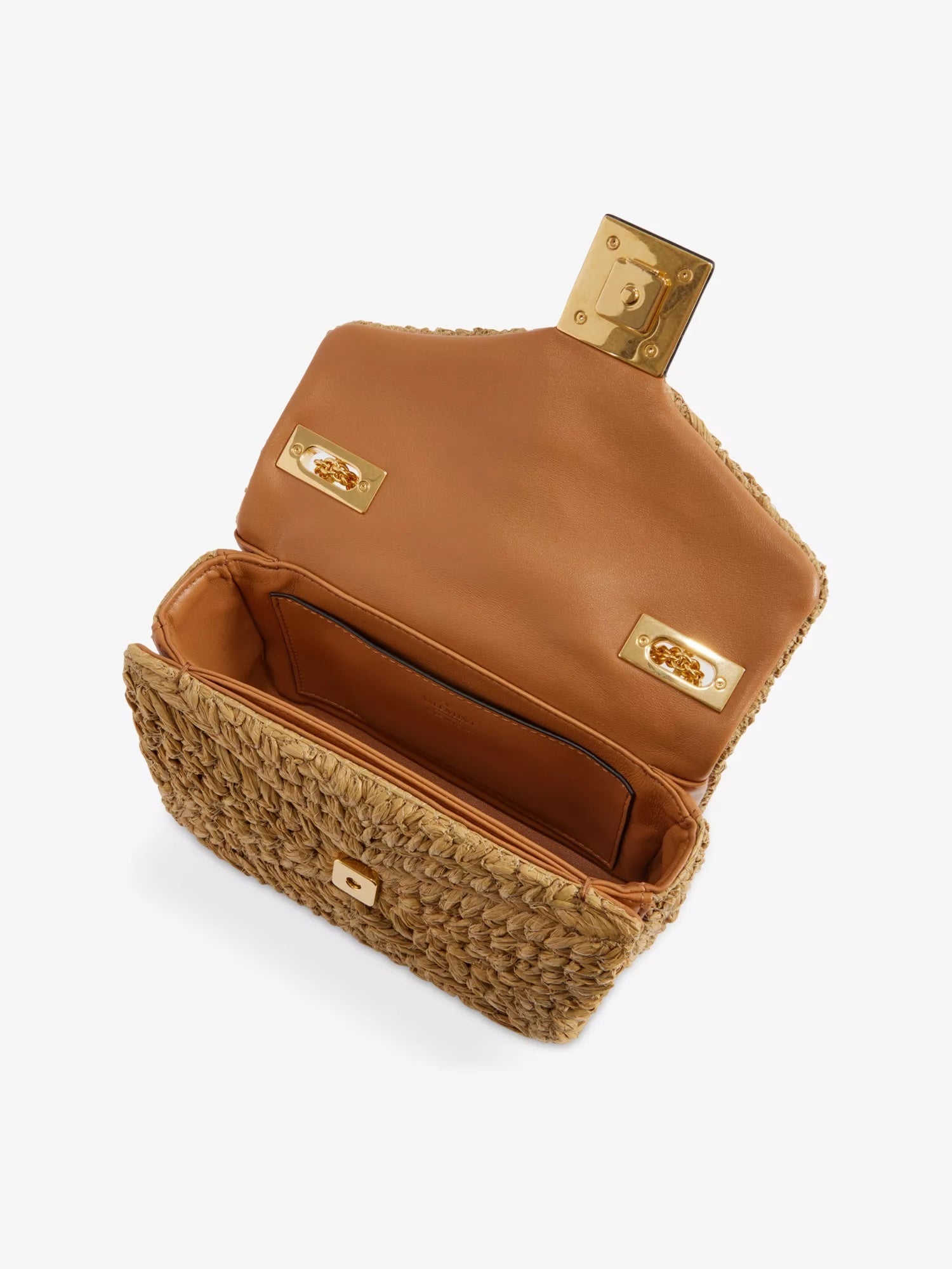 VALENTINO ROMAN ONE STUD RAFFIA & LAMBSKIN LEATHER BAG