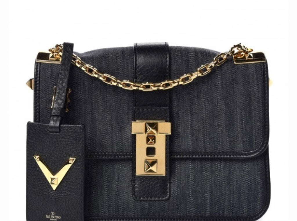 VALENTINO GARAVANI B ROCKSTUD DENIM CROSSBODY BAG