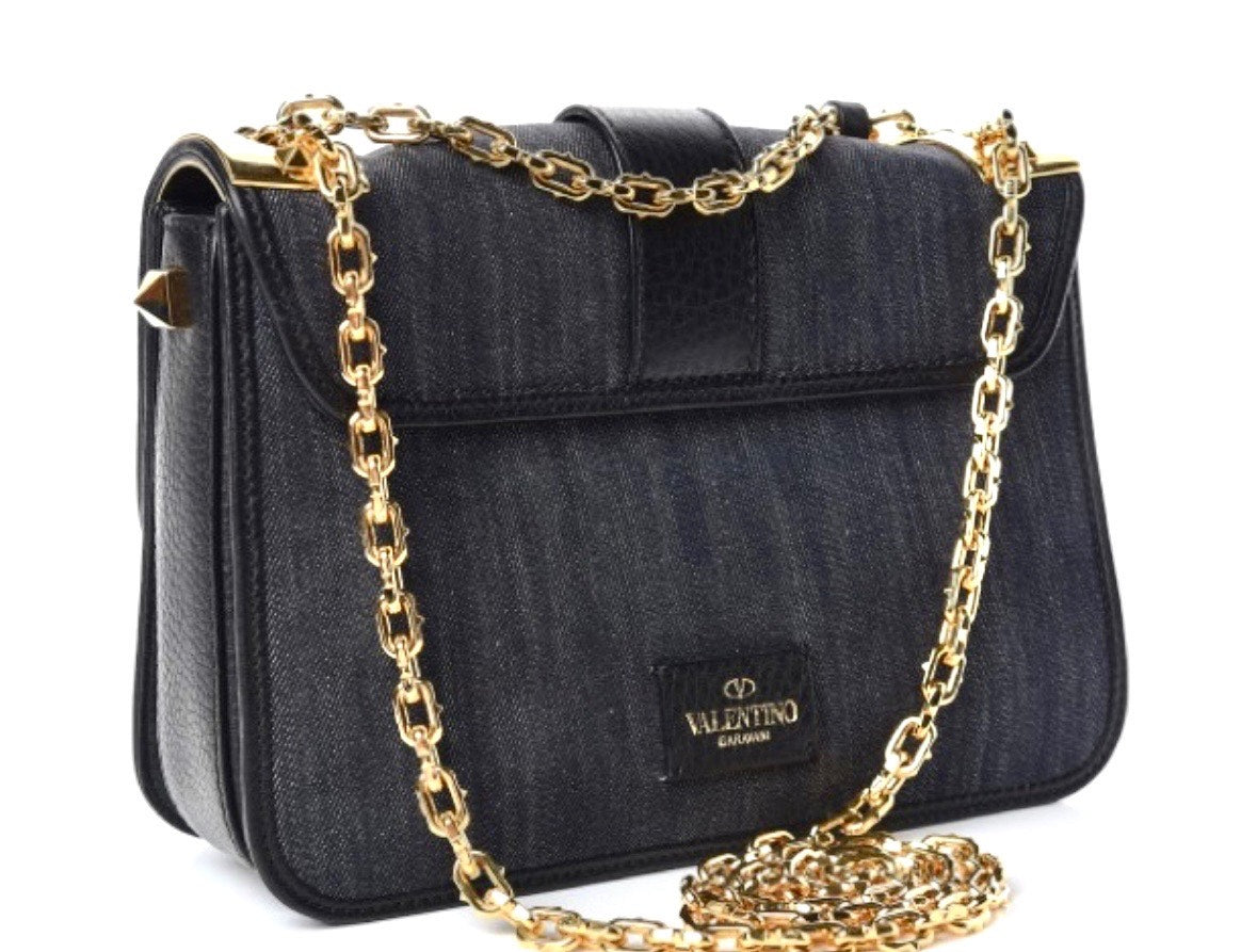 VALENTINO GARAVANI B ROCKSTUD DENIM CROSSBODY BAG