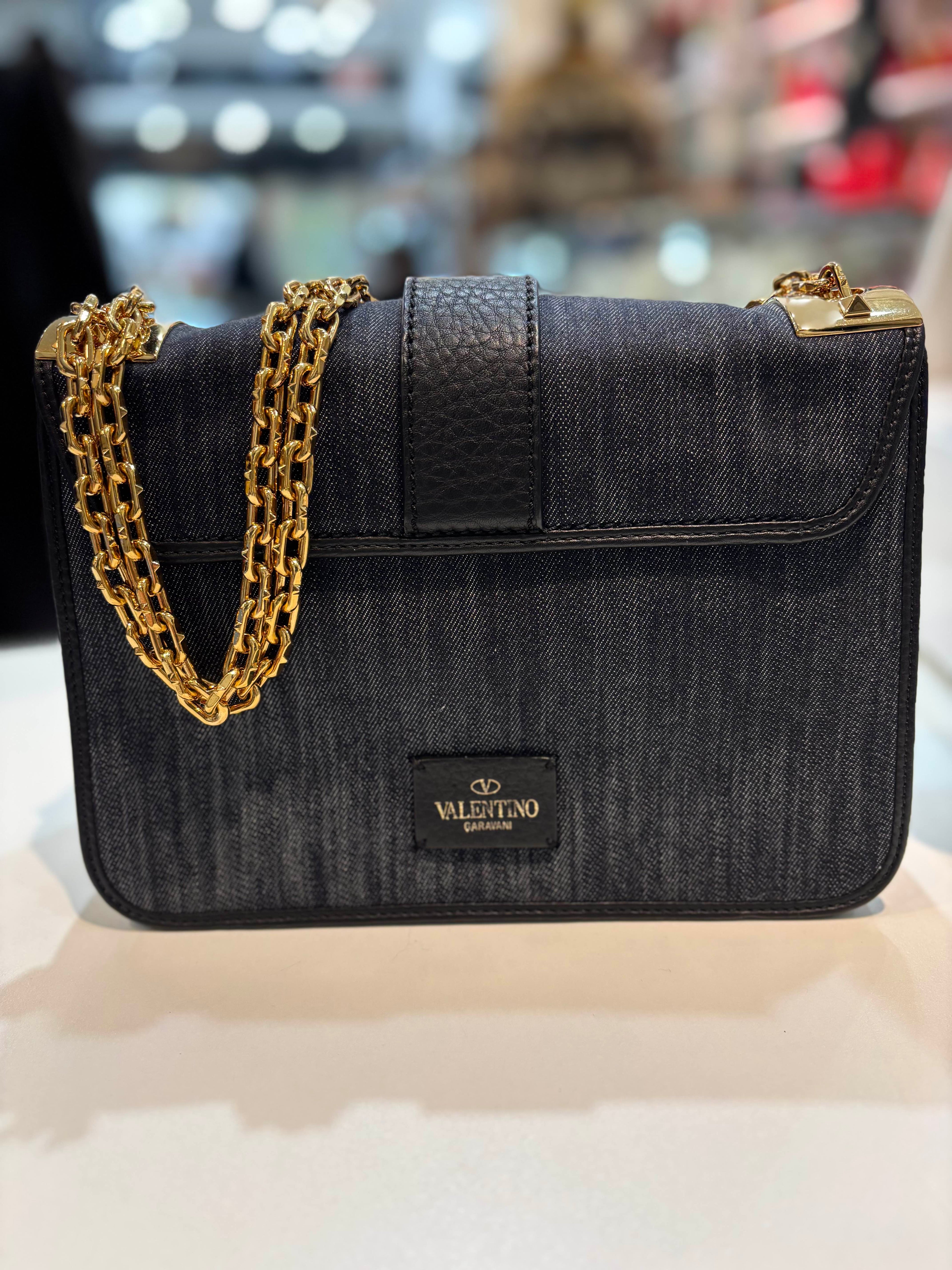 VALENTINO GARAVANI B ROCKSTUD DENIM CROSSBODY BAG
