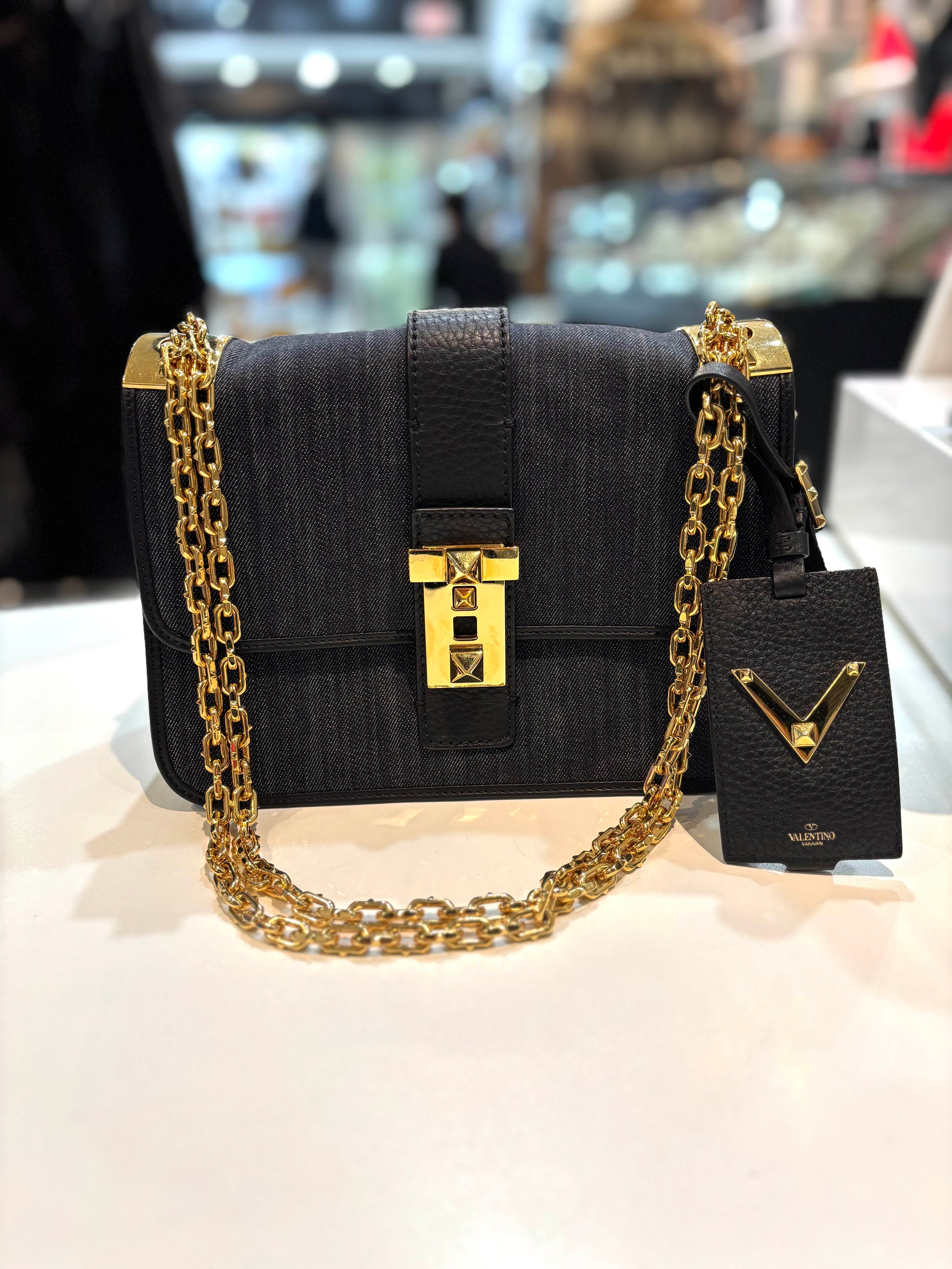 VALENTINO GARAVANI B ROCKSTUD DENIM CROSSBODY BAG