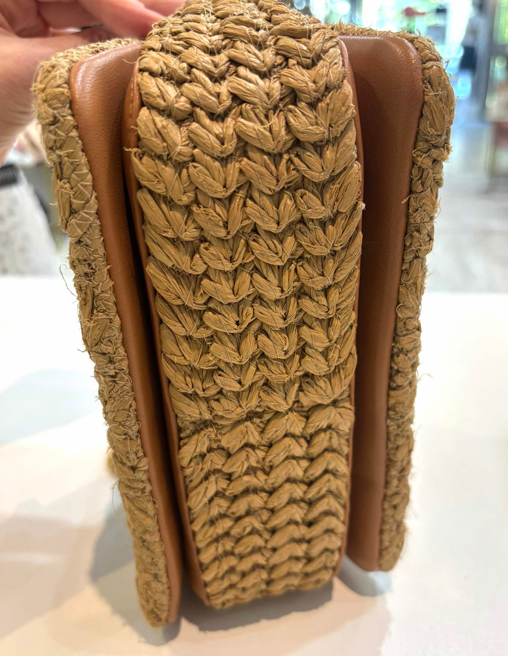 VALENTINO ROMAN ONE STUD RAFFIA & LAMBSKIN LEATHER BAG