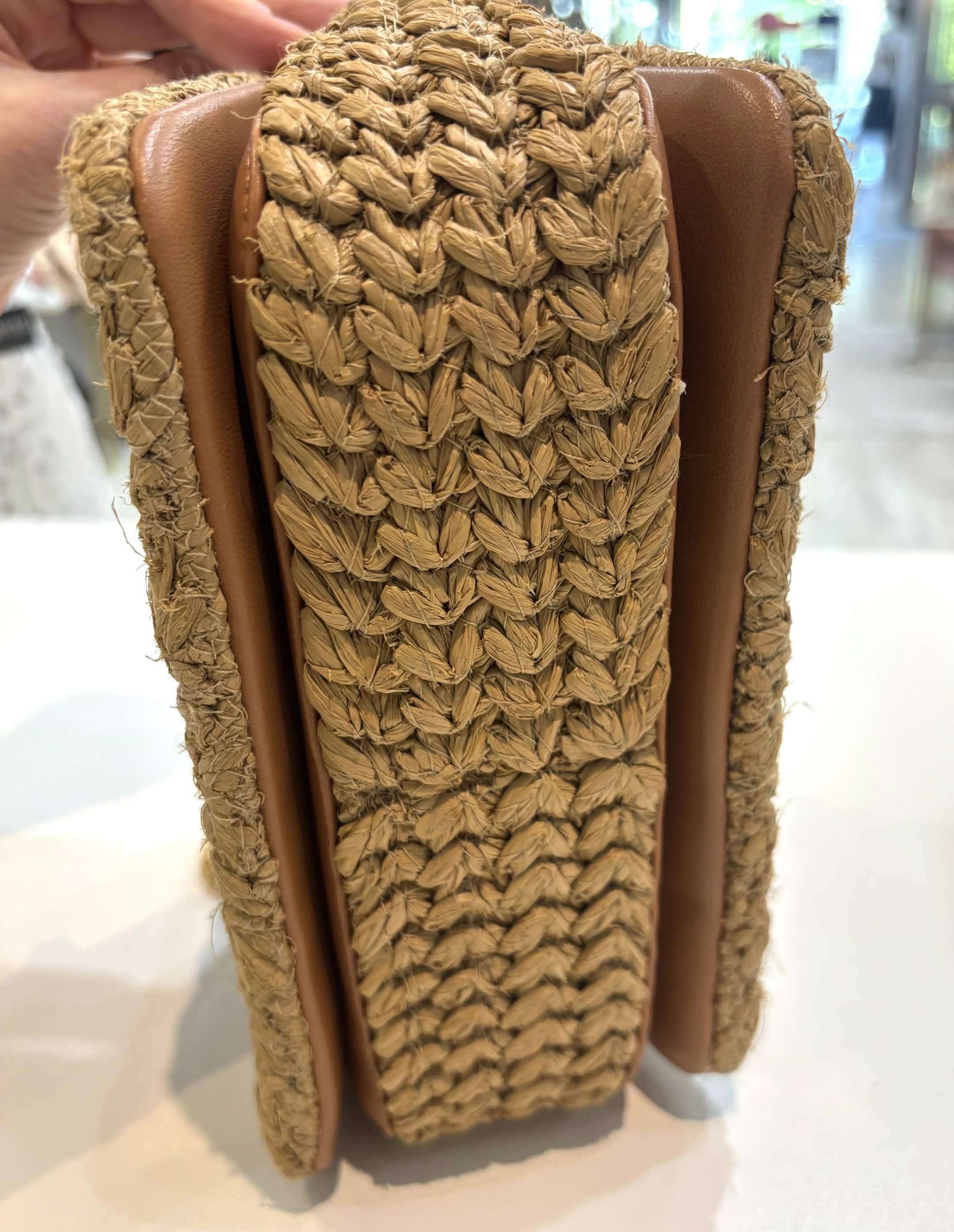 VALENTINO ROMAN ONE STUD RAFFIA & LAMBSKIN LEATHER BAG