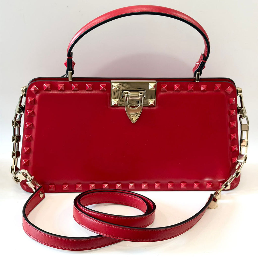 VALENTINO GARAVANI ROCKSTUD CALFSKIN LEATHER TOP HANDLE BAG