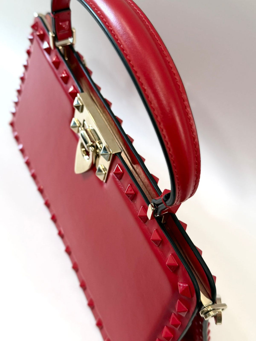 VALENTINO GARAVANI ROCKSTUD CALFSKIN LEATHER TOP HANDLE BAG
