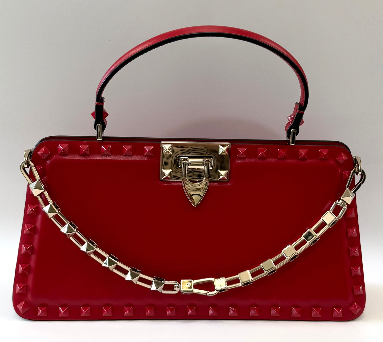 VALENTINO GARAVANI ROCKSTUD CALFSKIN LEATHER TOP HANDLE BAG