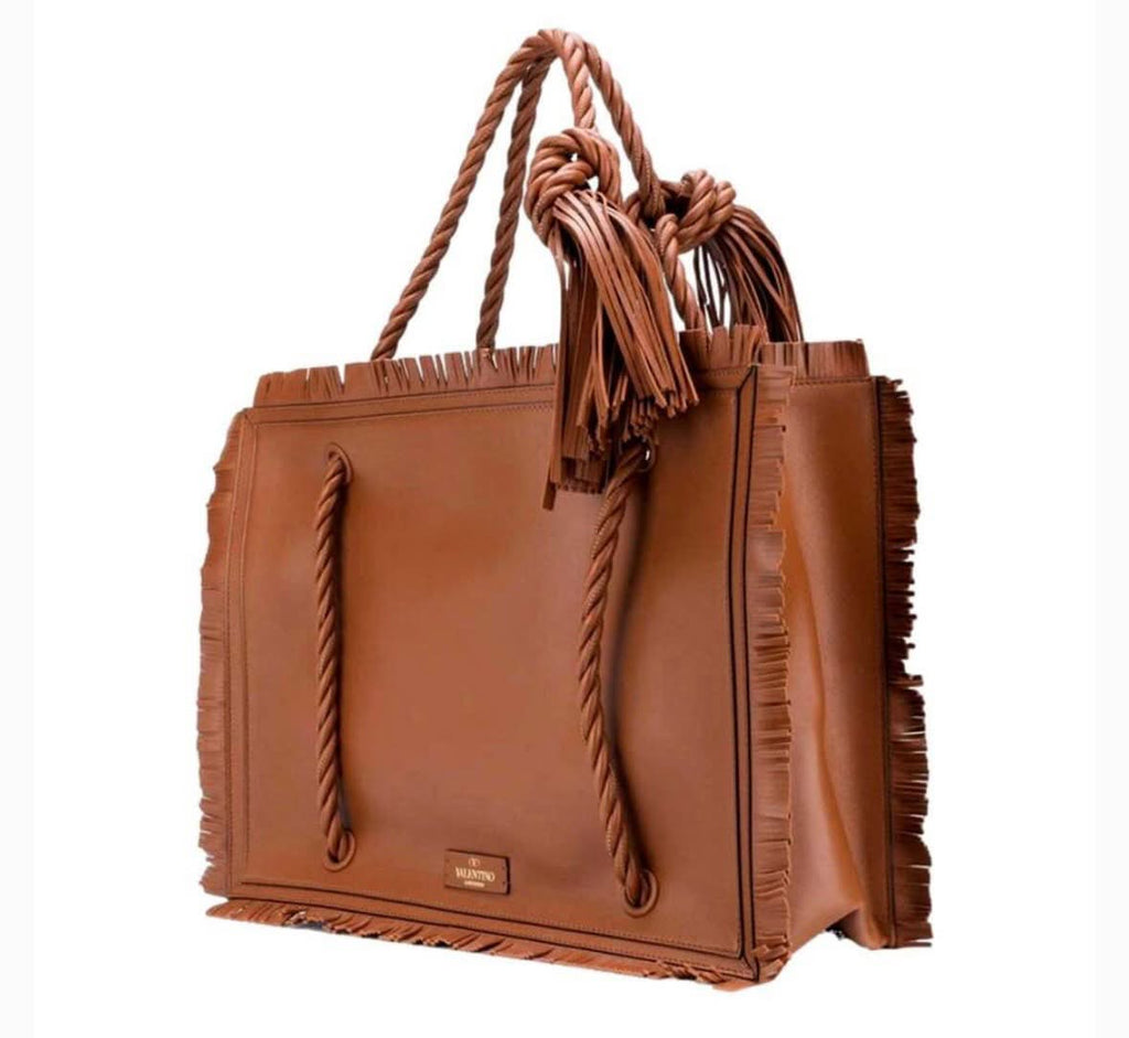VALENTINO GARAVANI THE ROPE LARGE FRINGE CALFSKIN LEATHER TOTE BAG