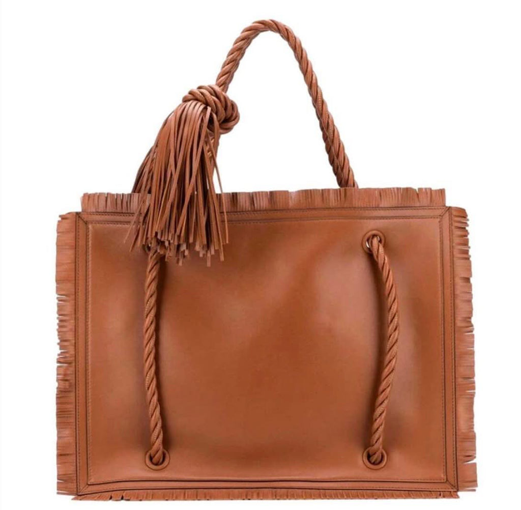 VALENTINO GARAVANI THE ROPE LARGE FRINGE CALFSKIN LEATHER TOTE BAG