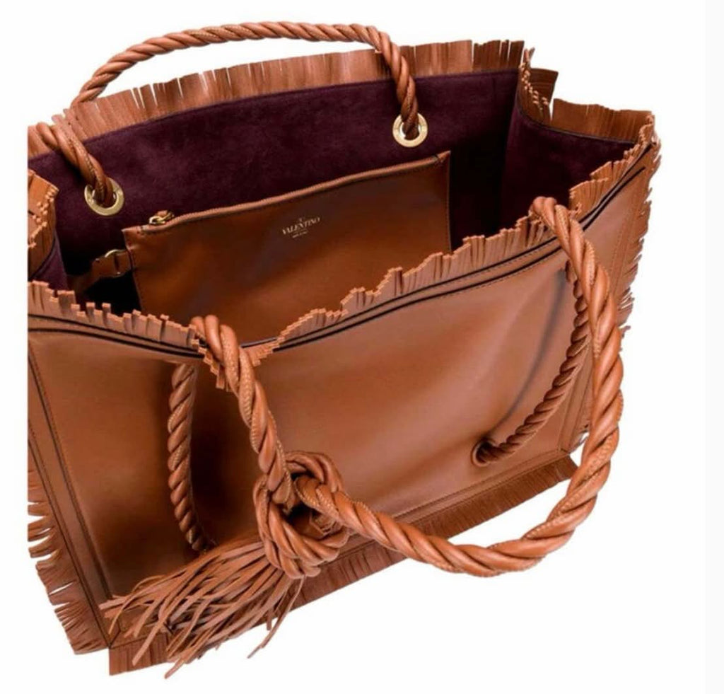VALENTINO GARAVANI THE ROPE LARGE FRINGE CALFSKIN LEATHER TOTE BAG