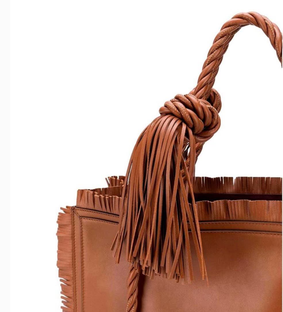 VALENTINO GARAVANI THE ROPE LARGE FRINGE CALFSKIN LEATHER TOTE BAG