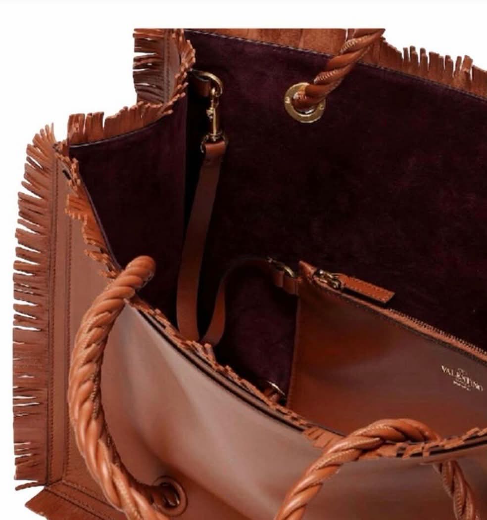 VALENTINO GARAVANI THE ROPE LARGE FRINGE CALFSKIN LEATHER TOTE BAG