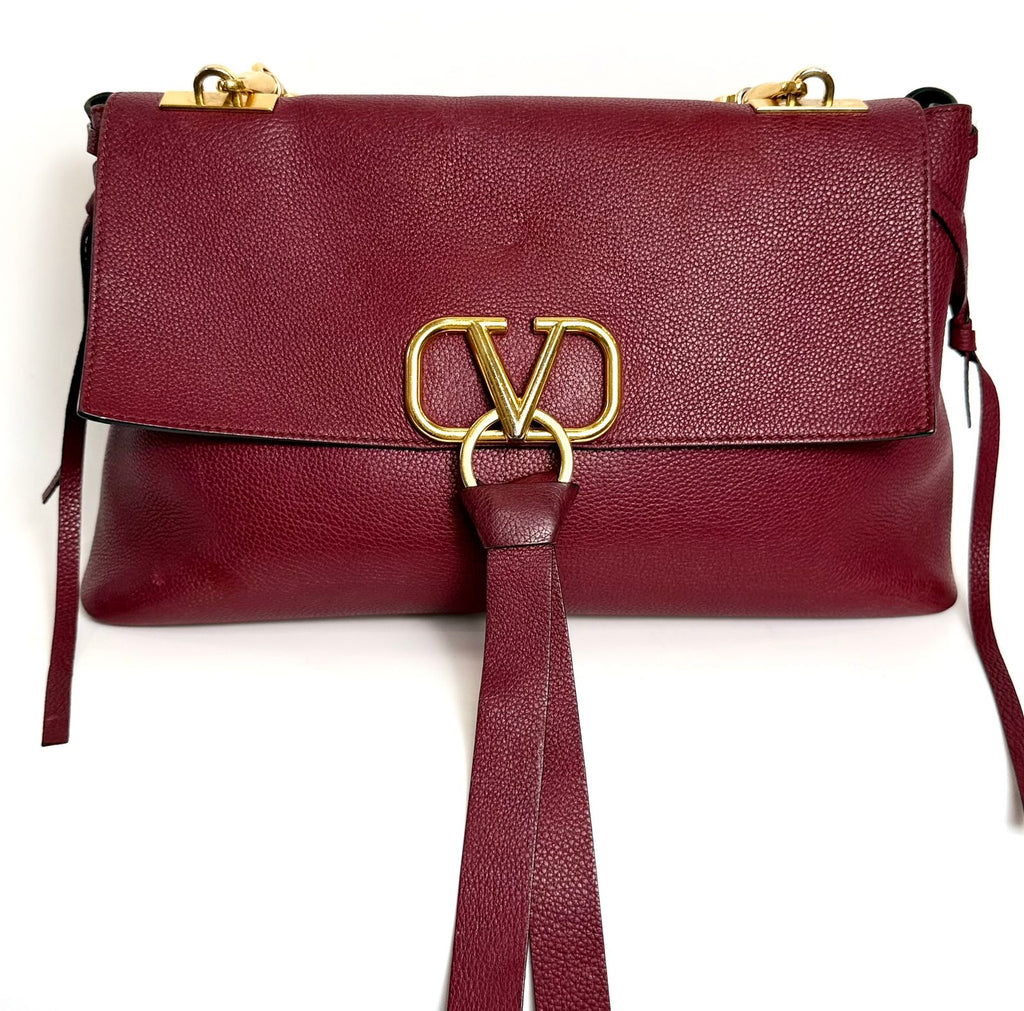 VALENTINO VLOGO CHAIN GRAINED CALFSKIN LEATHER SHOULDER BAG