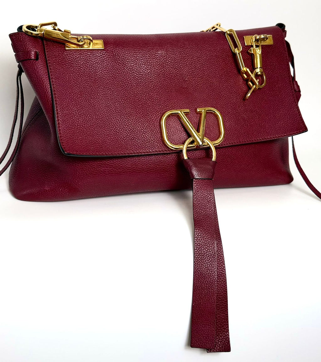 VALENTINO VLOGO CHAIN GRAINED CALFSKIN LEATHER SHOULDER BAG