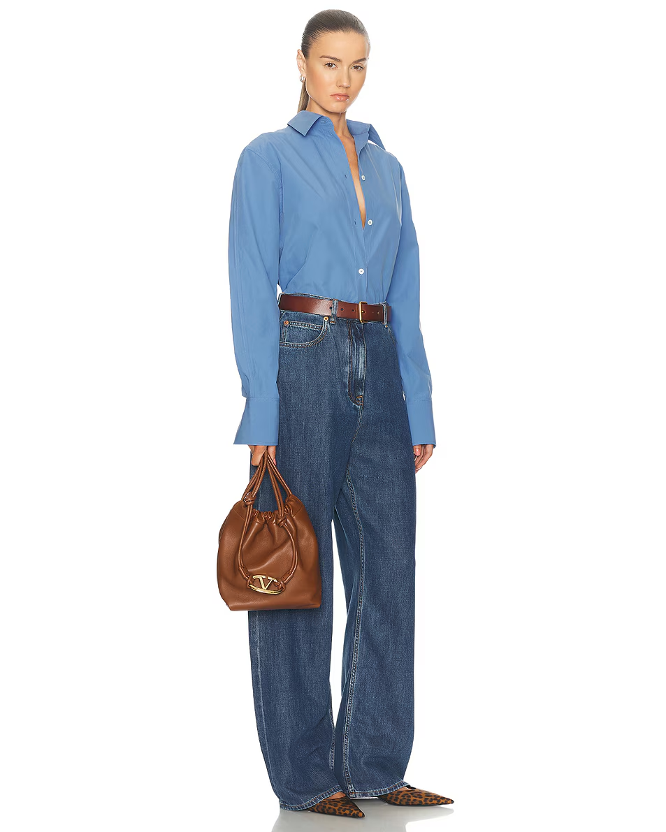 VALENTINO GARAVANI V LOGO CALFSKIN LEATHER DRAWSTRING BAG
