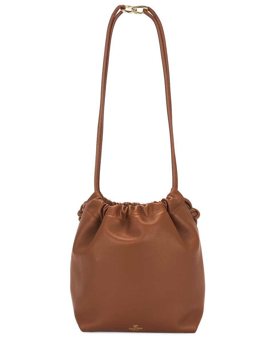 VALENTINO GARAVANI V LOGO CALFSKIN LEATHER DRAWSTRING BAG