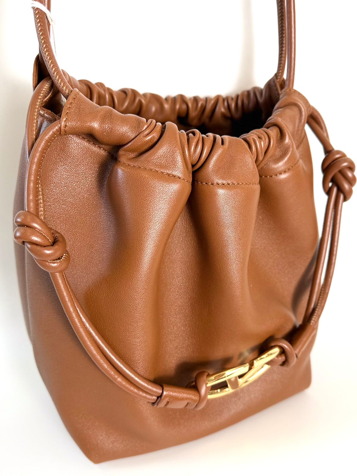 VALENTINO GARAVANI V LOGO CALFSKIN LEATHER DRAWSTRING BAG