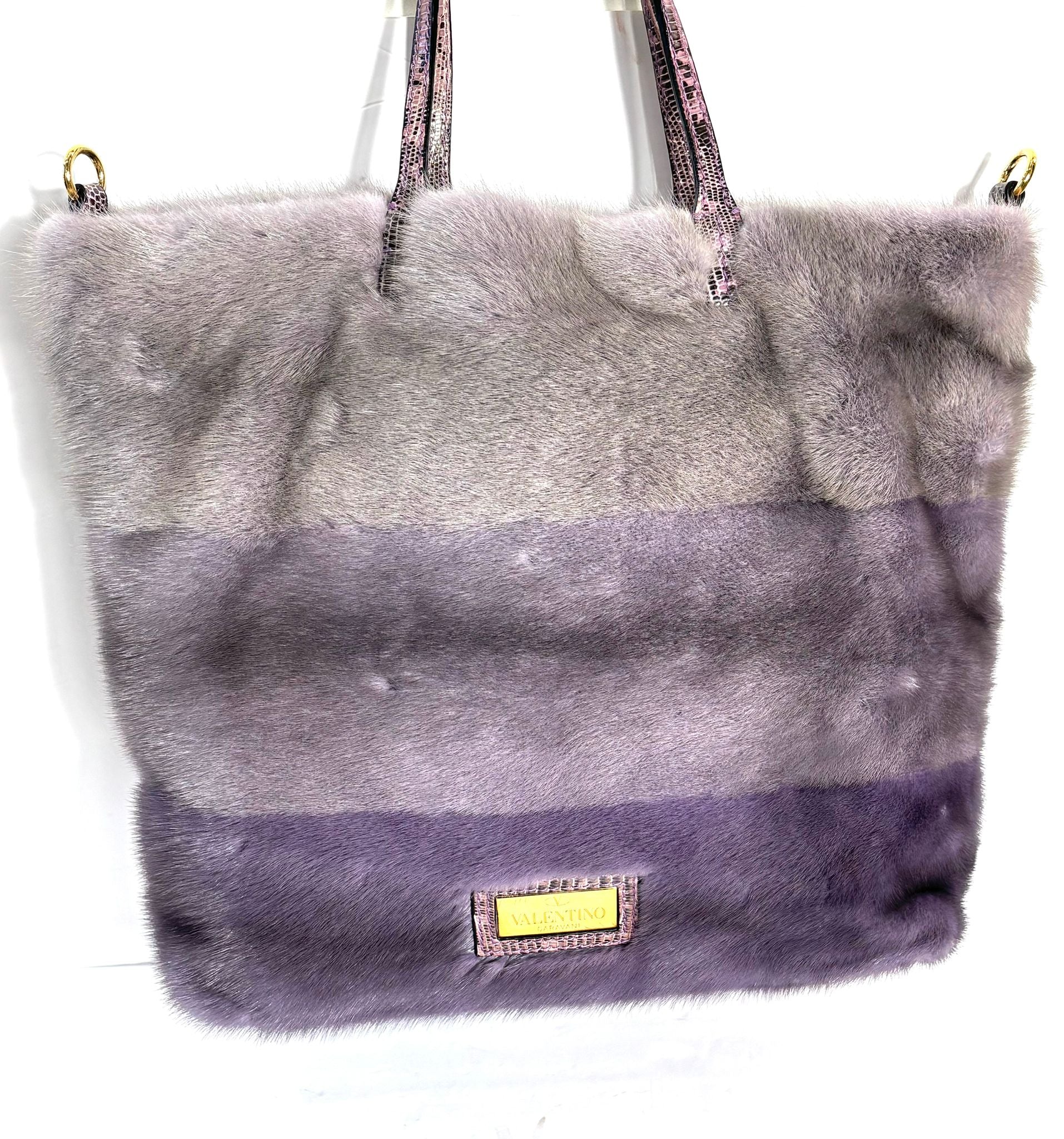 VALENTINO PURPLE OMBRE STRIPED MINK TOTE