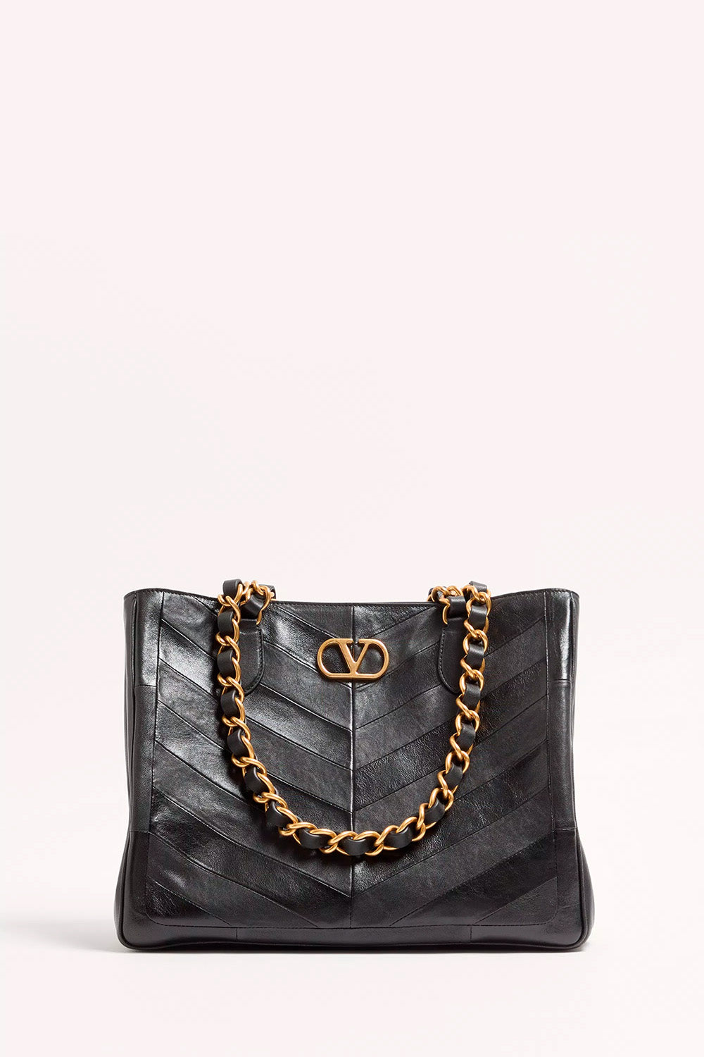 Laseine Shopping Bag In Nappa Leather With A Chevron Pattern