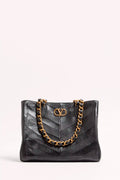 Laseine Shopping Bag In Nappa Leather With A Chevron Pattern