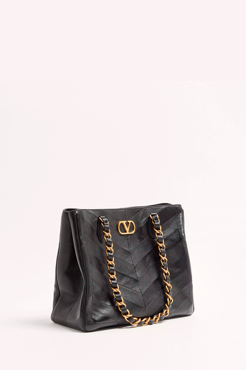 Laseine Shopping Bag In Nappa Leather With A Chevron Pattern