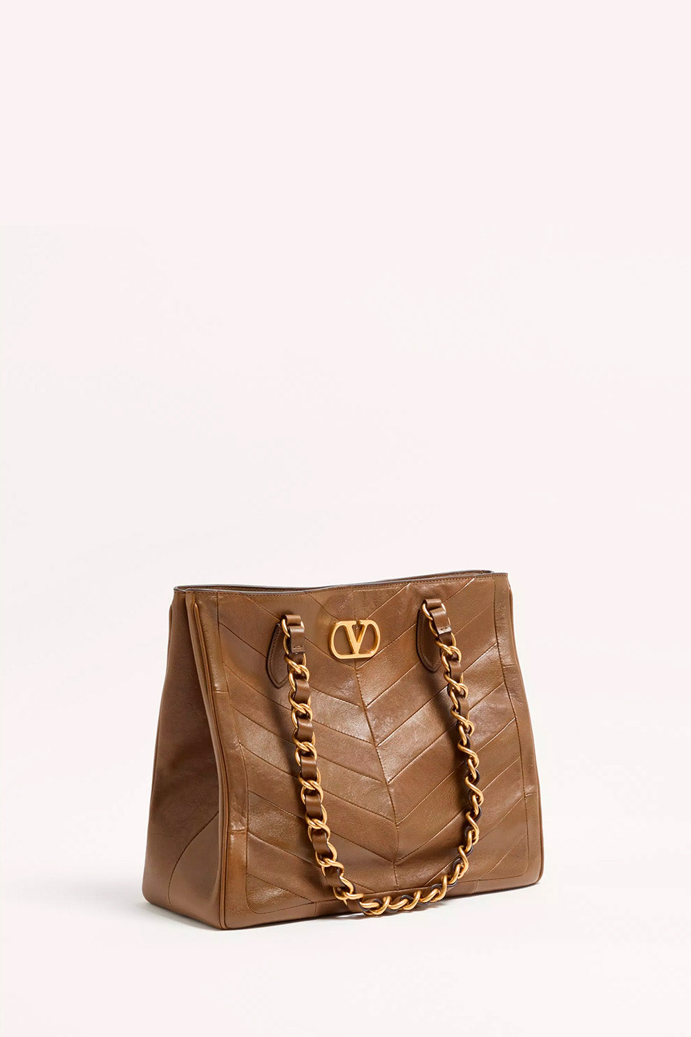 Laseine Shopping Bag In Nappa Leather With A Chevron Pattern