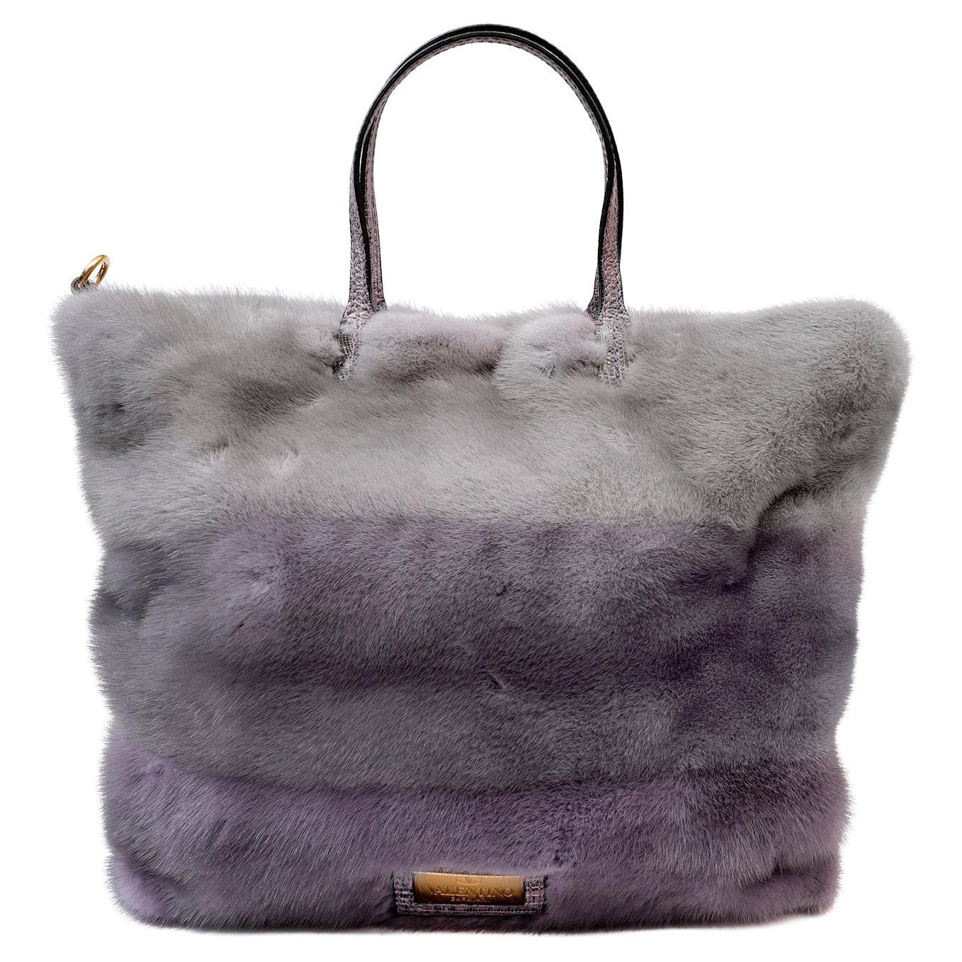 VALENTINO PURPLE OMBRE STRIPED MINK TOTE