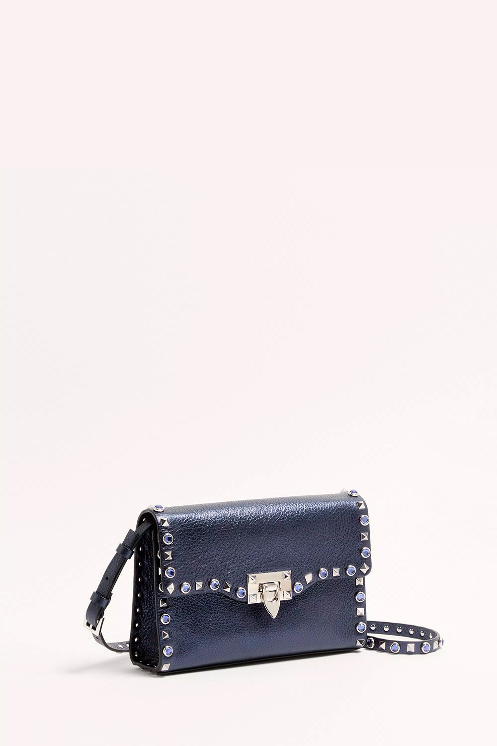 Rockstud Small Shoulder Bag In Laminated Calfskin With Cabochon Stones