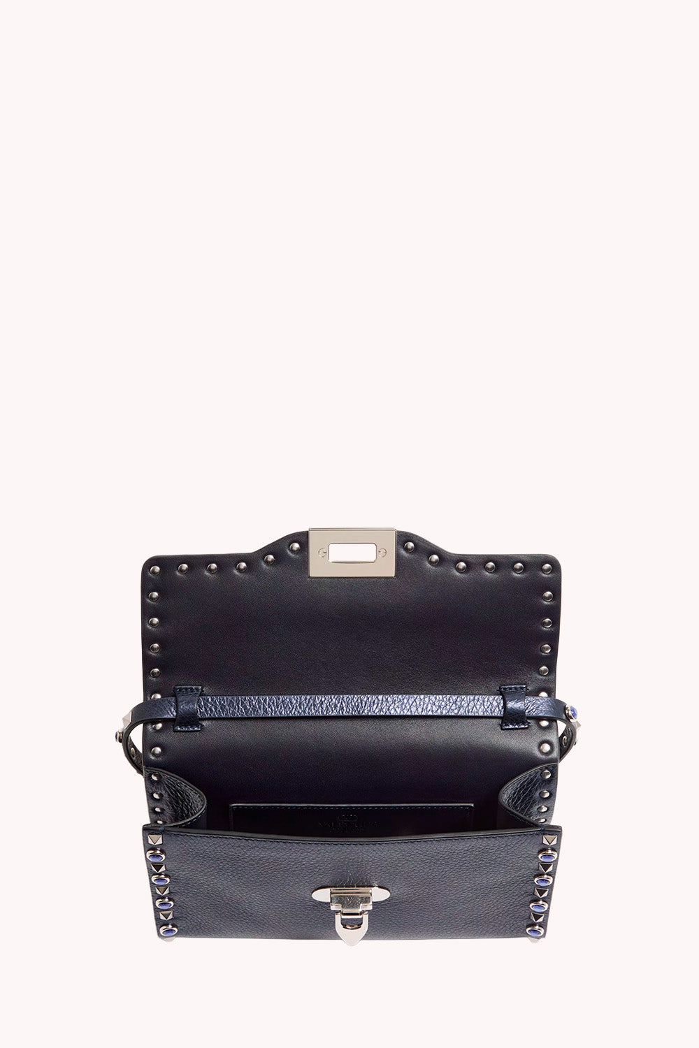 Rockstud Small Shoulder Bag In Laminated Calfskin With Cabochon Stones