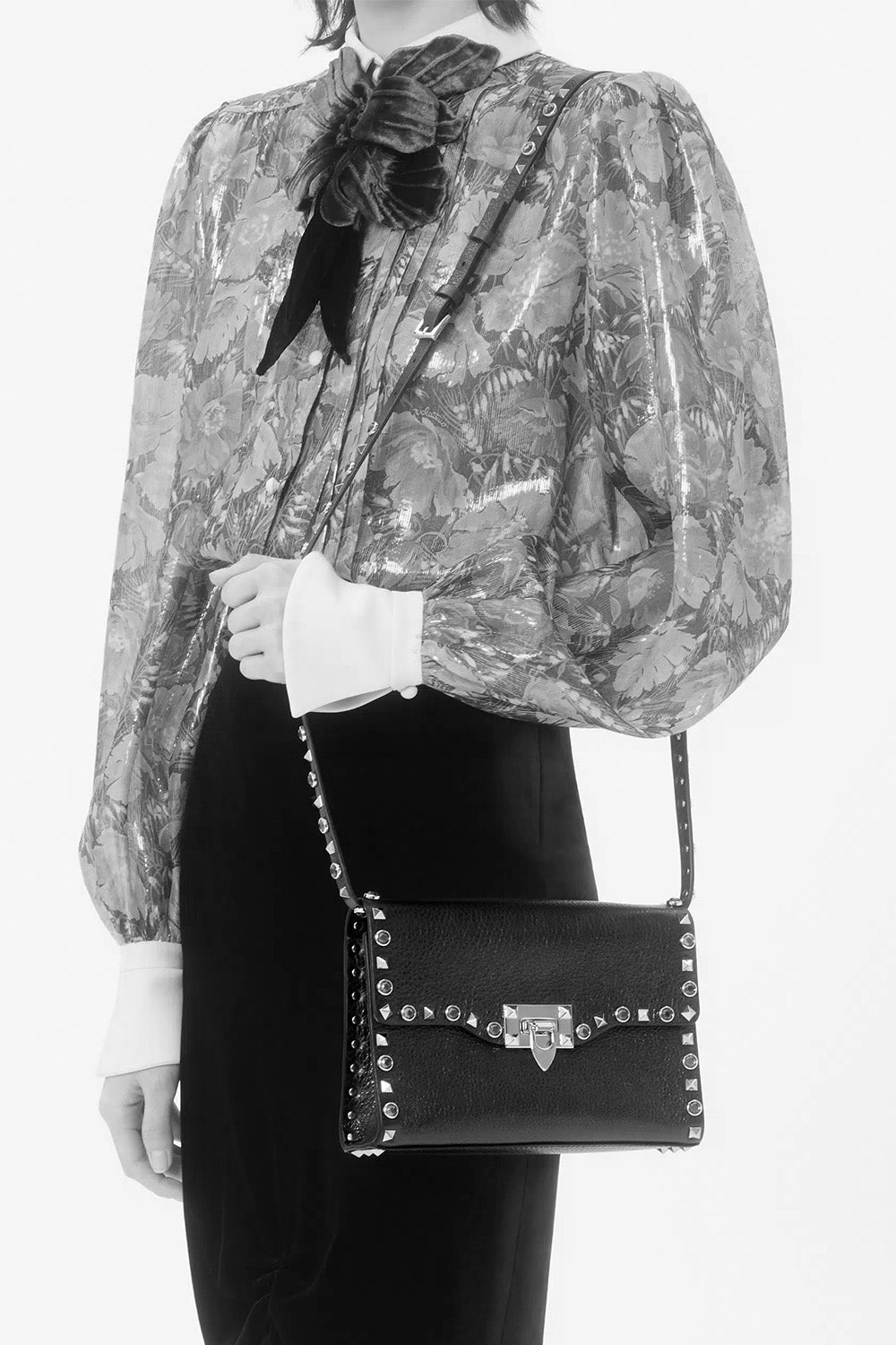Rockstud Small Shoulder Bag In Laminated Calfskin With Cabochon Stones