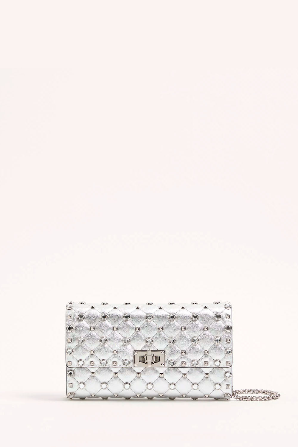 Rockstud Spike Shoulder Bag In Laminated Nappa Leather With Cabochon Stones