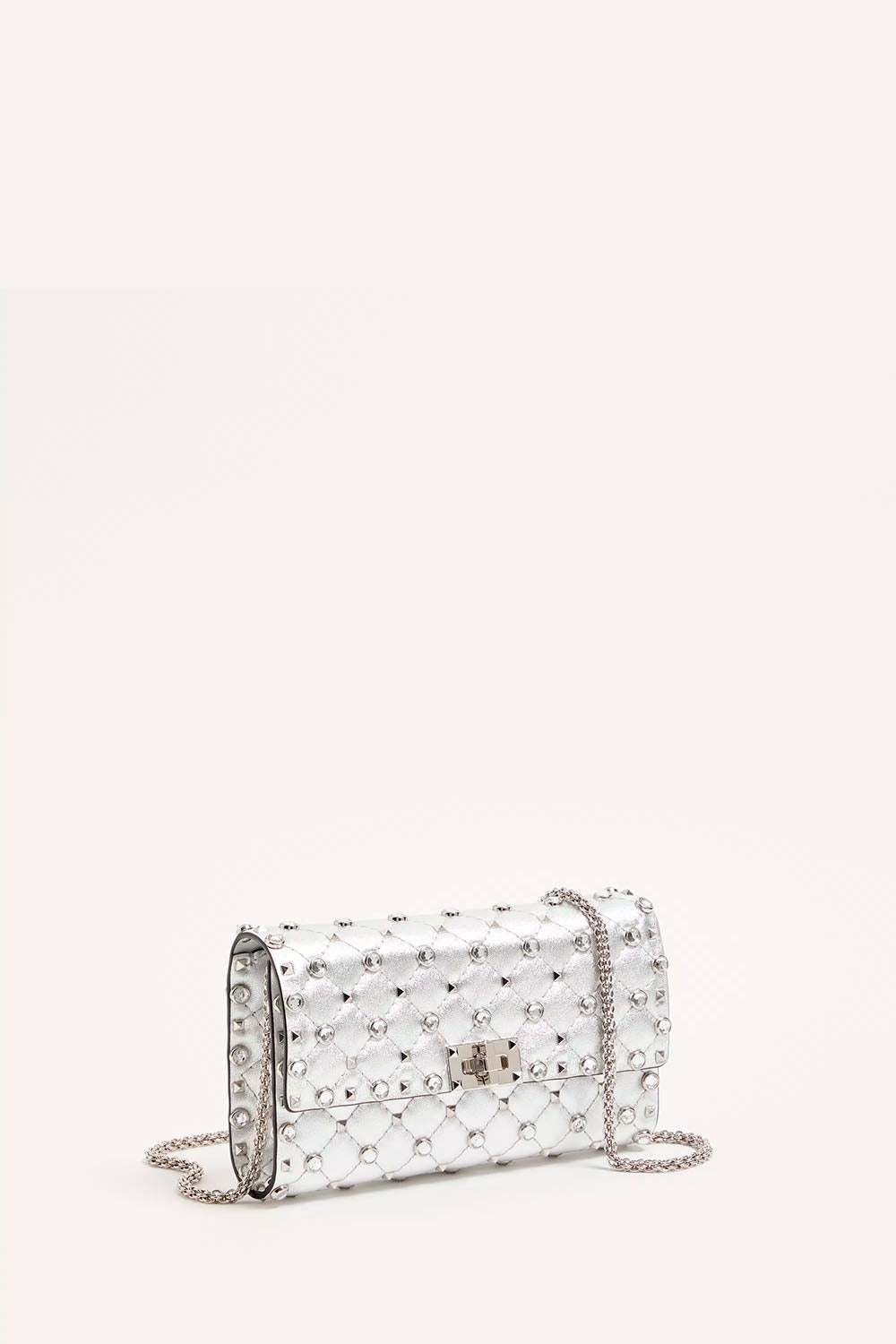 Rockstud Spike Shoulder Bag In Laminated Nappa Leather With Cabochon Stones
