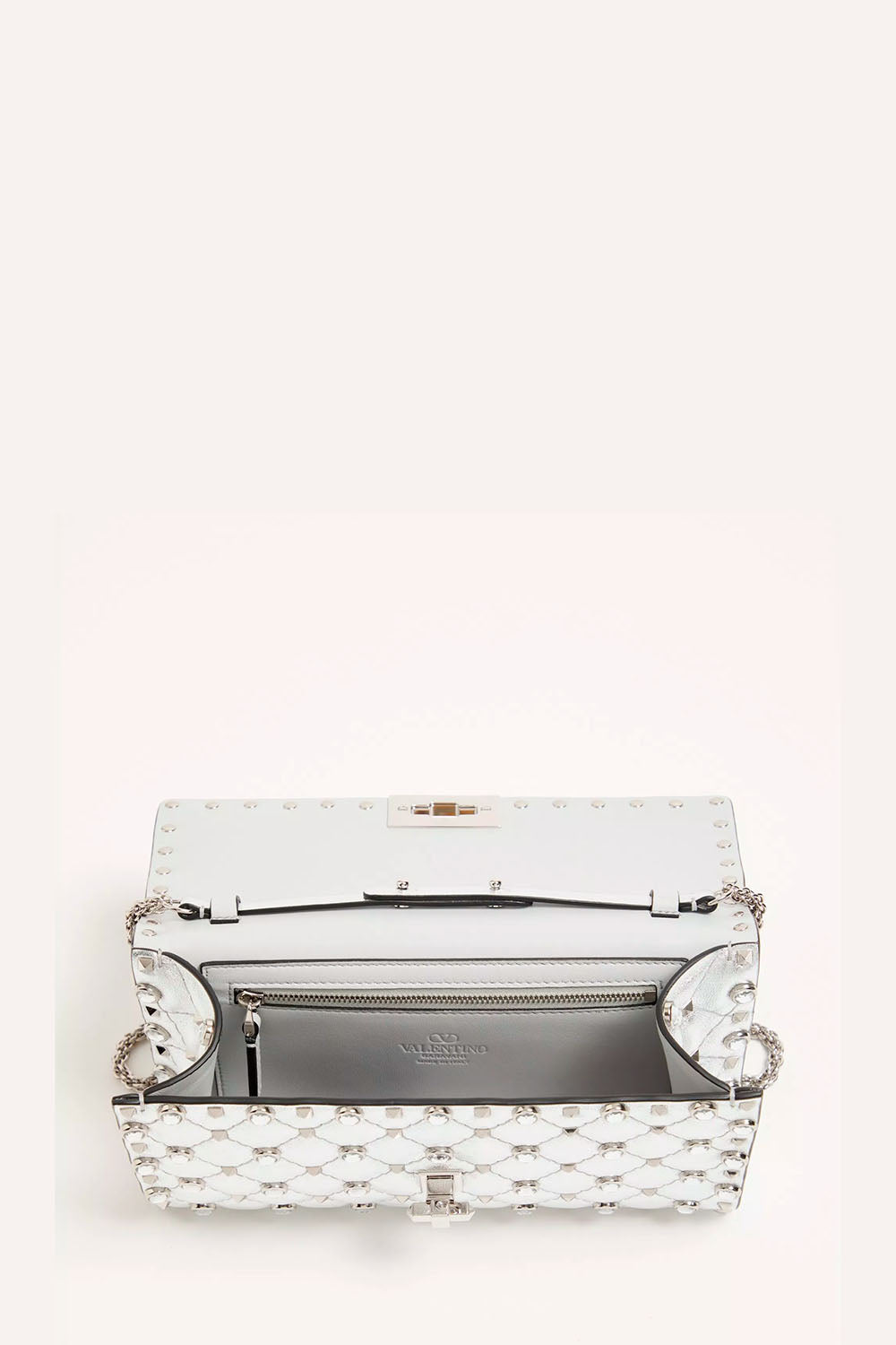Rockstud Spike Shoulder Bag In Laminated Nappa Leather With Cabochon Stones