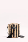 Small Bucket Bag In Striped Raffia