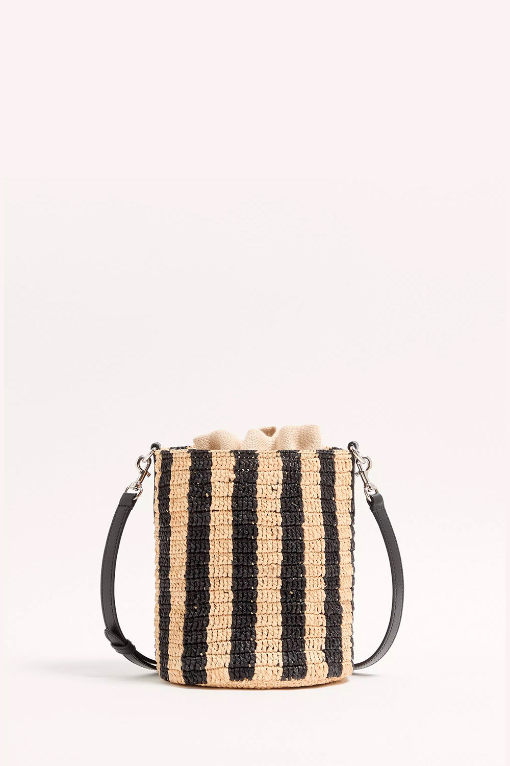 Small Bucket Bag In Striped Raffia